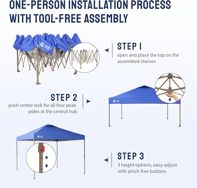 CROWN SHADES Gazebo 10x10 Pop Up Canopy with Mosquito Netting, Screen Tent with 4 Ropes, 8 Stakes, 4 Sandbags and Wheeled Storage Bag, Canopy for Patio & Backyard Parties,Camping&Events -(Blue)