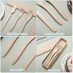 Yahenda 28 Sets Reusable Travel Utensils Set with Case Wheat Straw Cutlery Portable Spoon Knife Forks Plastic Tableware Lunch Box Accessories Bulk for Adult Travel Picnic Camping Utensil(Pastel Color)