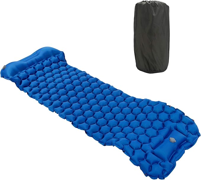 Camping Sleeping Pad Mat | 40D Nylon Fabric & TPU Laminate | Inflatable Cushion Mattress for Tent/Hiking/Travel | 2 - Way Valve, 700g Lightweight (Blue)