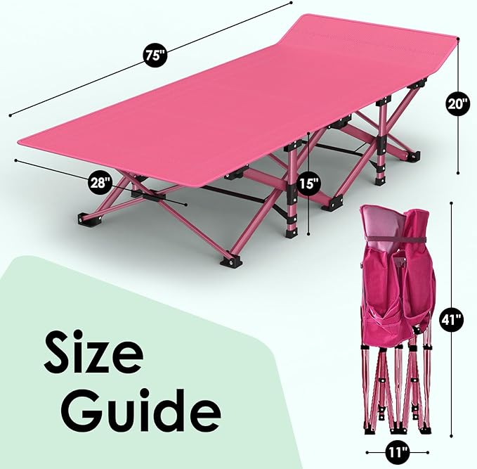 Suteck Camping Cot, Folding Camping Cot Bed for Adults Sleeping 1200D Double Layer Oxford Portable Folding Outdoor Cots for Camping W/Soft Pad Carry Bag for Home Office Nap Beach Travel, 500LBS,
