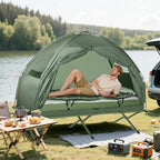 Camping Tent Cot, 4-in-1 Folding Tent Cot Combo with Mattress, Pillow, Sleeping Bag, Roller Carrying Bag, Off Ground Travel Camp Cot for Hiking, Backpacking, Picnic