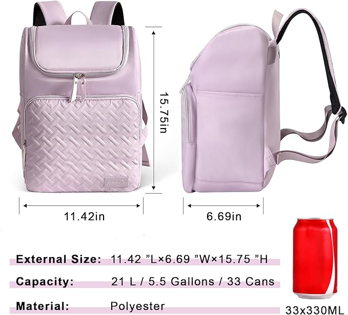 Cooler Backpack Insulated Leak Proof 33 Cans, Waterproof Hiking Backpack Cooler Soft Cooler Bag Lunch Backpack for Women Picnic Camping, Purple