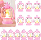 Ferraycle 12 Pcs Mini Lantern Decor 4 Inch Western Lantern Table Centerpiece Small Vintage Camping Hanging Lamp Ornaments Bulk for Cowboy Cowgirl Wedding Halloween Christmas (4 Inch,Pink)