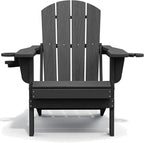 SERWALL Foldable Adirondack Chair Set of 8, Oversized HDPE Adirondack Chair with Wood-Texture-Gray