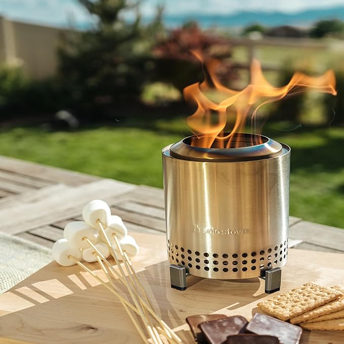 Solo Stove Mesa, 5.1 Inch Tabletop Fire Pit with Stand - Smokeless, Stainless Steel Fire Pit for Camping, Outdoor & Patio- Wood Burning or Pellet Fueled Portable Bonfire, 1.4lbs, Stainless Steel