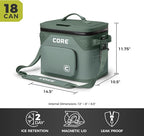 CORE Magnetic Leak Proof Soft Cooler with Waterproof Zipper | Insulated Bag Portable Ice Chest Box | Best Soft Cooler for Food & Beverages for Tailgating, Car Camping, Travel, and Family Beach Picnics