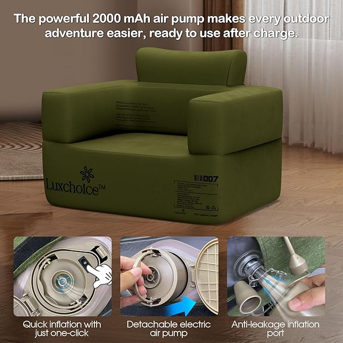 Inflatable Couch Premium Oxford Cloth Inflatable Sofa with Built-in Rechargeable Pump Portable Blow Up Couch for Camping Outdoor Travel Home Guests Backyard Patio | Durable Fabric, Easy Inflation, Waterproof, Puncture Resistant, Portable for Outdoor