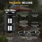 MASTER COOK 16 inch Charcoal Smoker, Vertical BBQ Grill, Heavy Duty 4 In 1 Fire Pit with built-in Thermometer & Adjustable Vent System for Backyard Patio Camping
