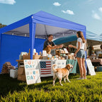 10x10 Pop Up Canopy with Sidewalls, Outdoor Instant Canopy Tent with Carry Bag for Commercial Events, Camping, Backyard Parties - Blue