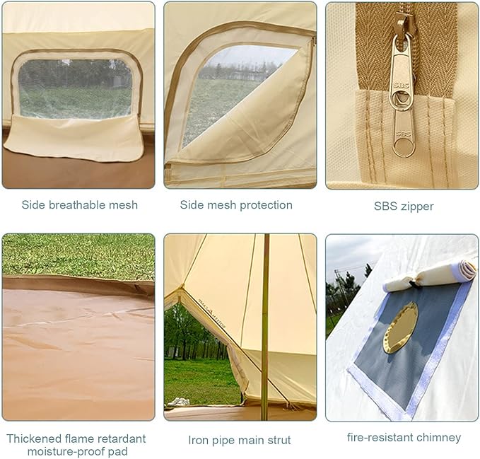 Outdoor Camping Tent, 5-6 Person Tent, Outdoor Waterproof Cotton Canvas, Family Camping Bell Tent, Easy Set Up for Camp Backpacking Hiking Outdoor Interesting
