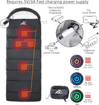 Heated Sleeping Bag - 5pcs Multi USB Power Support Heating Pads, Operated with Battery Power Bank or Other USB Supplies, Portable Compact Envelope Style Bag