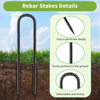 Rebar-Stakes-12-Inch, Ground Stakes Heavy Duty U-Hook Black Coated Anti-Rust Heavy Duty Ground Anchors for Garden Dog Fence Chicken Coop Christmas Decorations Deer Fence 20pcs