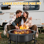 Fire Pits for Outside Wood Burning，3 in 1 Split Fire Pit with Rotating Table, Grill, Poker & Waterproof Cover, Portable Heavy Duty Steel Outdoor Firepit for Camping, Patio, Backyard