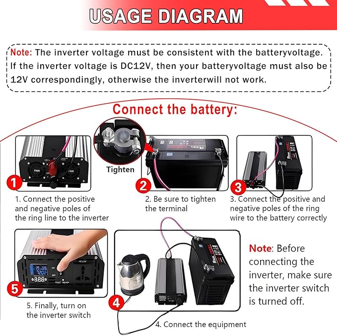 5000-12000w Pure Sine Wave Inverter Camping Inverter Portable Power, DC 12 V, 24 V, 48 V, 60 V, 72 V a CA 110 V for Home/RV/Truck/Car/Camping/Solar 12V-6000W