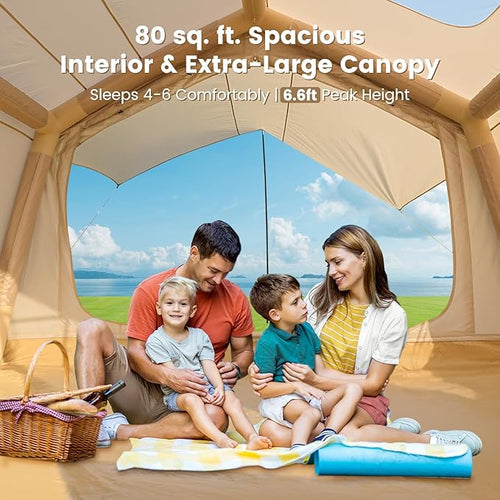 ABORON 2/6/8/10/12 Person Inflatable Camping Tent, Easy Setup Blow Up Tent with Hand Pump, PU3000mm Waterproof & Breathable 4 Season Glamping Tent for Outdoor Camping