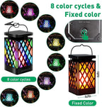 Solar Lanterns-Sunklly Hanging Solar Lights Color Changing & Fixed 9 Modes Waterproof Hanging Lanterns Outdoor Lights Flickering Flame Camping Lanterns Decoration for Garden Patio Pathway(2 Pack)