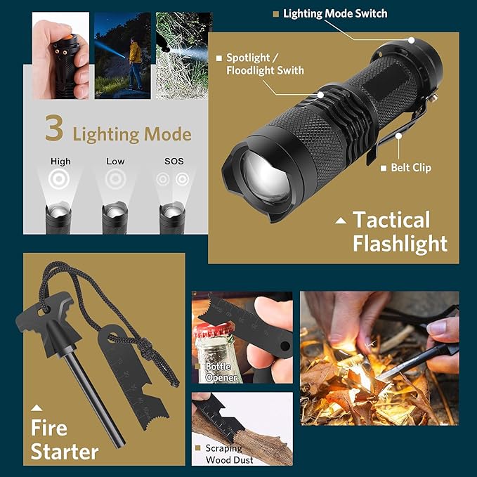 Gifts for Christmas Survival Kits for Men Dad Husband Him, 13 in 1 Survival Gear and Equipment Tactical Tools for Camping Hiking Hunting Outdoor Adventure, Cool Birthday Idea