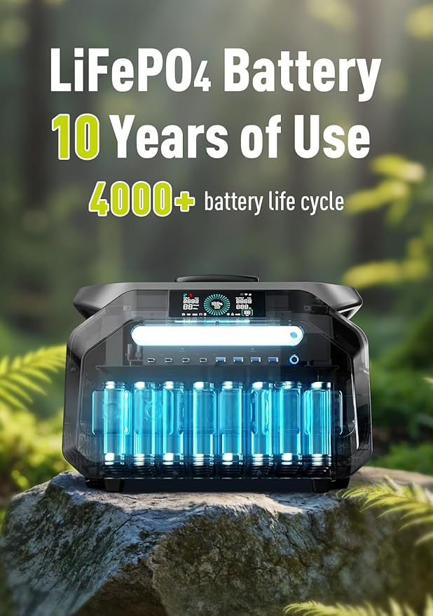 IEETek P3200 Portable Power Station,2048Wh LiFePO4 Battery,3200W(6400W Peak)AC Outlet Power Bank,1 Hour Fast Charging Lithium Solar charger Generator,<10 MS UPS,Home Use,Power Outages,Emergency Backup