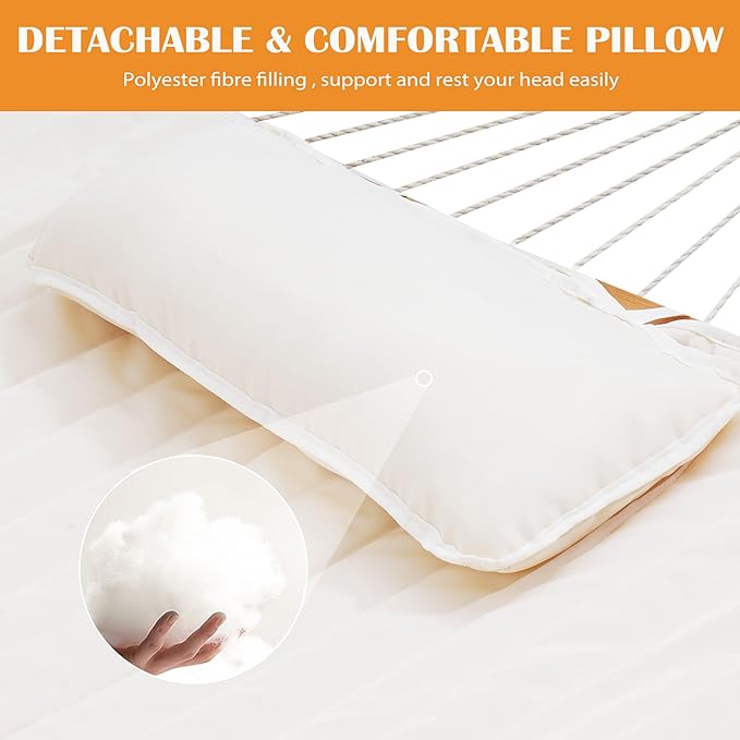 Lazy Daze Hammocks 2 Person Hammock Pad and Pillow Set, Double Polyester Quilted 78" x55" Replacement Pad for Rope Hammock, Cream