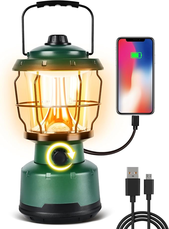 LED Camping Lantern, 2500LM Dimmable Vintage Rechargeable Lantern, Water Resistant Portable Emergency Lights for Camping, Home Power Outage, Hurricane, Hiking