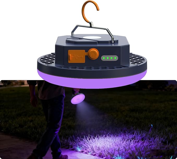 10000mAh Rechargeable UV Light 395nm UV / 6500K Camping Blacklight , 3000 Lumens Tent Light, Glow Lights for Party , Bedroom, Fluorescent Poster , Dog/Cat Urine Halloween Black Light (UV) (Standard)