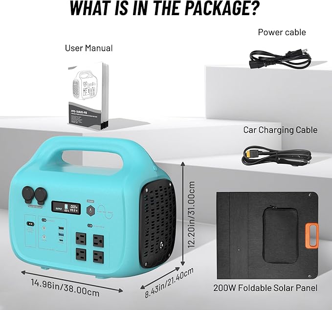 Solar Generator 1800W PB-1800 Portable Power Station with 200W Solar Panel Included, 1024Wh LiFePO4 Battery with 120V AC Outlet for RV Camping Outdoor Home Emergency Backup, Fast Charging