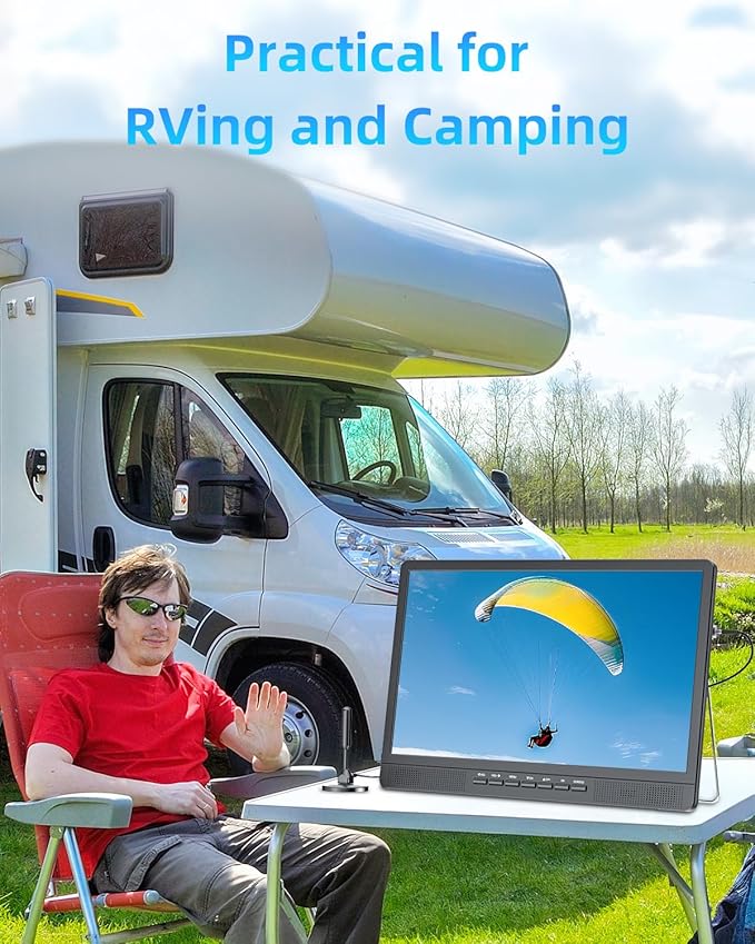 NORTHING 18.5" Portable TV 1080P Full HD, 6500mAh Rechargeable Small TV with Antenna, Stand, HDMI/USB/AV Input, Flat Screen TV for Camping Kitchen RV Car Bedroom
