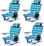 4PC Portable Beach Chair for Adults, 5 Position Backpack Folding Camping Chairs for Outdoor, Beach Chairs with Backpack Straps, Striped