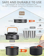 HOMGEN Portable Camping Cookware Set-Lightweight Aluminum Camp Pots and Pans Kit-Comes with Non-Stick Pots/A Frying Pan etc-Complete Camping Mess Kit for Camping/Hiking/Fishing & Other Outdoor Trip