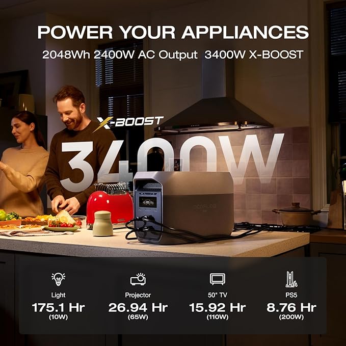 EF ECOFLOW Portable Power Station DELTA 3 MAX Portable Power Station (2-Pack), 3400W X-Boost Output, Ultra-Fast 0-80% Charging in 1.13 Hr, Home Backup & RV Camping (Solar Panel Optional)