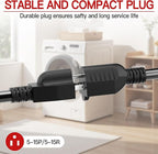 16/3 Short Extension Cord 8 FT, Black Extension Cord Flexible & Durable, Indoor 3 Prong Power Cable, Suitable for Home and Office, 13 Amp 1625 Watt 125VAC 16AWG, ETL Listed