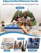 Twin XL Air Mattress with Built-in Pump, 18" Raised Comfort, 80“ Length, 48Hr Leak-Proof Test, Upgraded Honeycomb Pillar Design, Supports 500 lbs, 2-Min Inflation for Home Guests-Blue