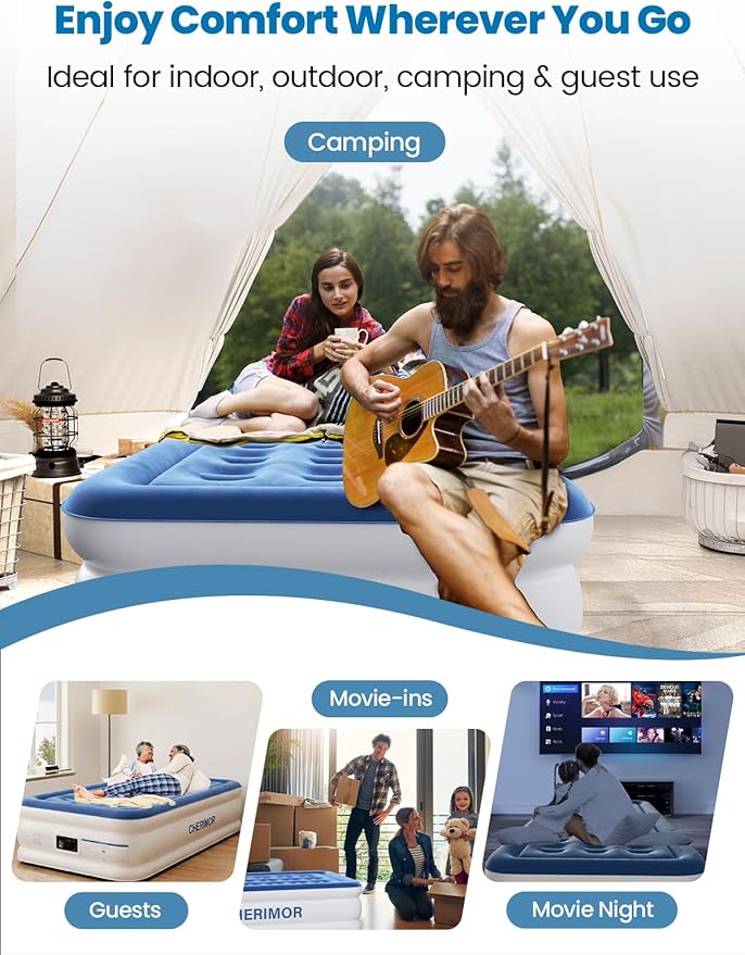 Twin XL Air Mattress with Built-in Pump, 18" Raised Comfort, 80“ Length, 48Hr Leak-Proof Test, Upgraded Honeycomb Pillar Design, Supports 500 lbs, 2-Min Inflation for Home Guests-Blue