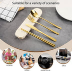 Travel cutlery set, 18/8 stainless steel cutlery, Reusable utensils set with case, Portable Silverware Lunch Box for Camping and Office-Stainless steel (Gold)