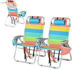 VINGLI Tall Beach Chair 2 Pack Lightweight, Backpack Beach Chair for Adults with 5-Position, Cooler Bag, Cup Holders, Towel Bar, Folding Beach Camping Chairs（16“-Rainbow）