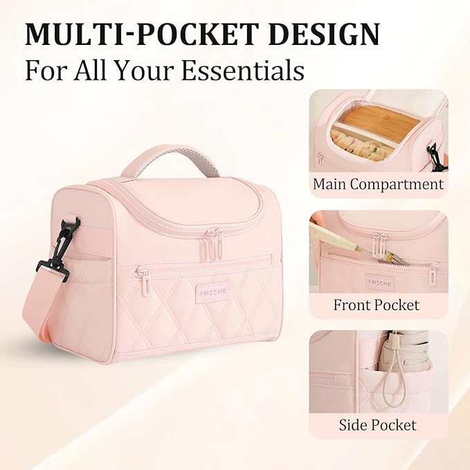 Lunch Bag for Women Soft Insulated,Leakproof Lunch Box with Straps Lightweight,Reusable Lunch Cooler for Work Meal Camping Travel,Pink
