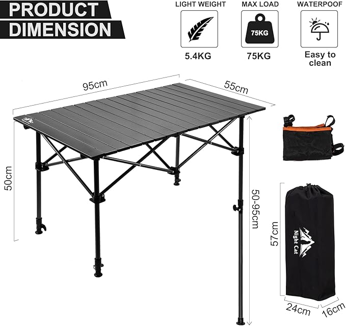 Night Cat Foldable Camping Table: Outdoor Table with Storage Basket