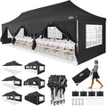 COBIZI 10x30 Pop up Canopy with Roller Bag & 8 Removable Sidewalls, Canopy Tent for Parties, Wedding, and Commercials, Waterproof and Instant Shelter UV50+ Outdoor Gazebo with 4 Sandbags(Black)