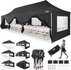 COBIZI 10x30 Pop up Canopy with Roller Bag & 8 Removable Sidewalls, Canopy Tent for Parties, Wedding, and Commercials, Waterproof and Instant Shelter UV50+ Outdoor Gazebo with 4 Sandbags(Black)