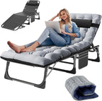 Slsy Folding Lounge Chairs Outdoor, Adjustable Sleeping Cot Chair, Portable Folding Bed Cot Chaise Lounge Chairs for Outside Beach Lawn Camping Pool Sun Tanning