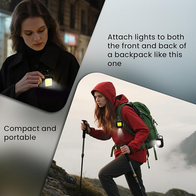 MAKDAK 4PC Cob Keychain Work Light EDC Rechargeable Foldable Keychain Flashlight,Bottle Opener,for Camping,Car Repair,Hiking,Repairing,Power Outrage,Pet Walking,Emergency