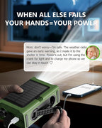 Emergency Weather Radio with Large Solar Panel, Efficient Hand Crank & Real 12000mAh Battery | AM/FM/NOAA Bands, LED Flashlight, Reading Lamp, SOS Alarm & Phone Charger for Camping & Emergencies