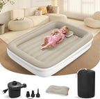 Inflatable Toddler Travel Bed - 53 Inches Portable Toddler Air Mattress with Four Safety Sides - High-Speed Pump and Carry Bag - Comfortable Mattress & Easy to Inflate and Deflate - Apricot
