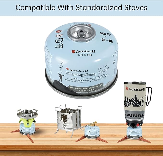 KOMAN Isobutane Fuel Canister 100 Gram Camping Stove Fuel Butane Propane Blend Camping Fuel Gas Canister Butane Fuel Canister Backpacking Stove Fuel (4 Pack)