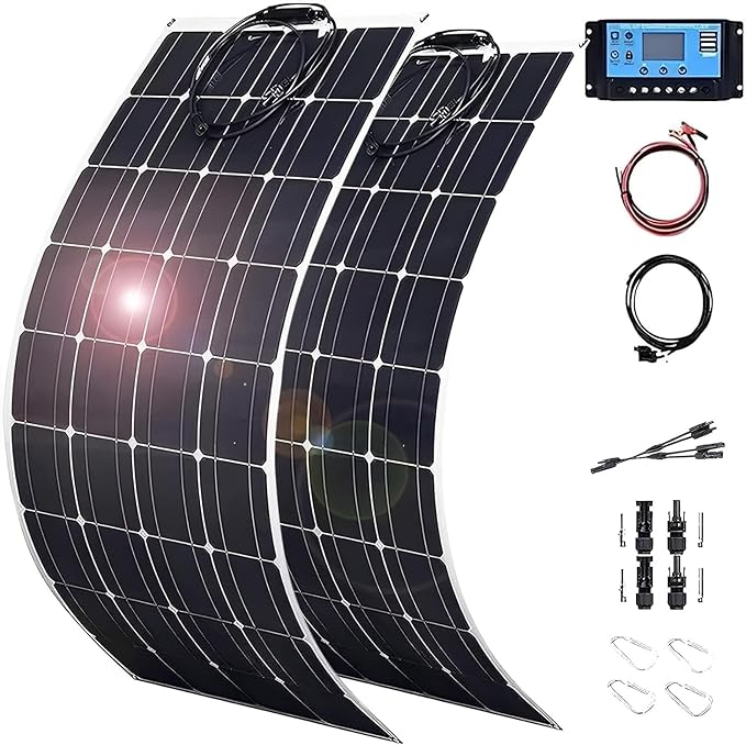 800 Watt Solar Panel Kit, 2 × 400 Watt Flexible Solar Power Panel Photovoltaic Module with 40A Solar Charge Controller Monocrystalline Solar Panel for Camping Off Grid Battery Charging Boat