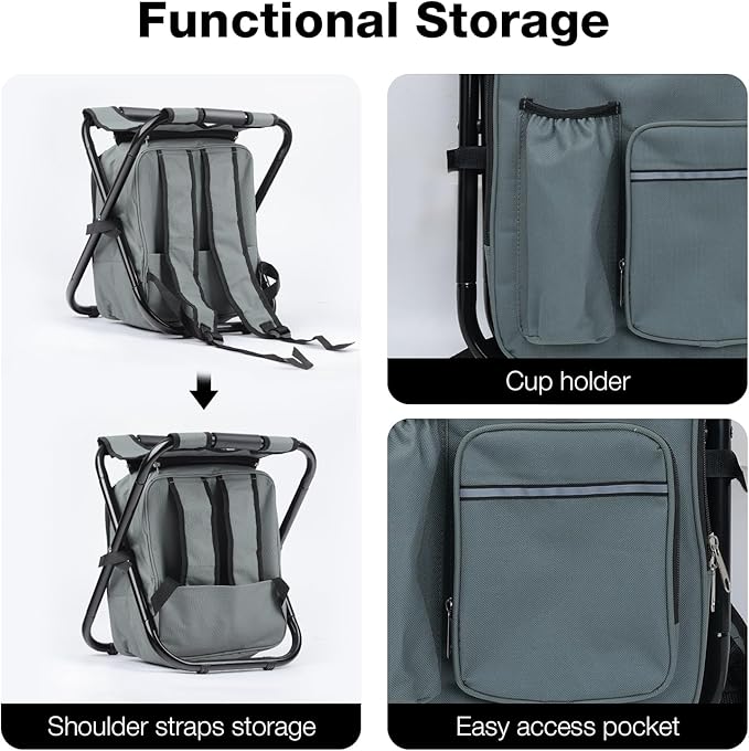 Portable Backpack Stool Cooler Chair for Adults Heavy Duty 350lbs, Lightweight Folding Detachable Large Camping Seat Backpack Cooler Chair for Fishing Hunting Travel