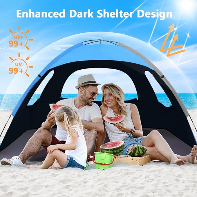 NXONE Beach Tent Sun Shelter with UPF 50+ UV Protection, Lightweight Easy Setup Portable Beach Canopy for Family, Large Space for Beach, Camping & Outdoor, 3/4/6 Person
