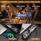 Rechargeable Camping Flashlight Tactical Flashlight, 11 Modes Multi-Function Flashlight 10000 Lumens Portable Camp Light with Stand, Bright LED Flashlight for Outdoor Activity, Black