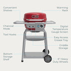 Charbroil 3-in-1 Dual Fuel Outdoor Bistro Pro Electric Grill & Griddle + Charcoal Mode BBQ, Red - 25302146