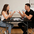 34" Square Folding Table, Portable Folding Card Table with Collapsible Legs & Carrying Handle, Plastic Tables for Camping,Picnic, Office, Party,Black